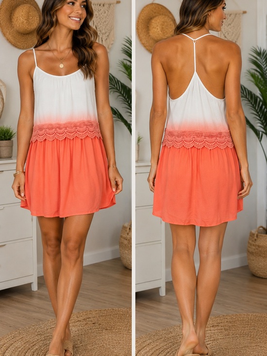 Daytrip Dresses & Skirts - Daytrip Ombre Crochet Trim Mini Dress Medium Boho Beachy Rayon Y2K